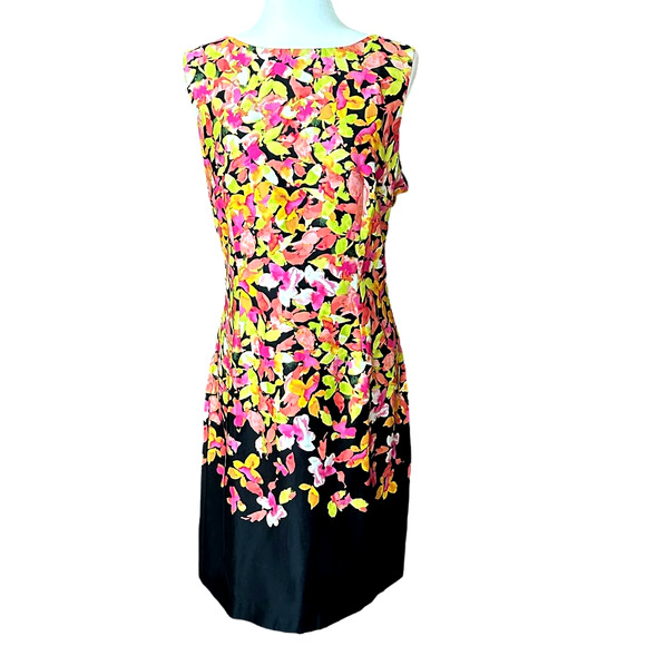 Chadwicks Dresses & Skirts - Chadwicks of Boston Sheath Dress Lined Black Pink Yellow Floral Print Size 16